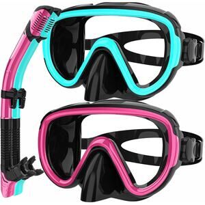 Bairuifu Dry Snorkel Mask Set – 2 Pack Adult Diving Masks – NEW w/ Accessories